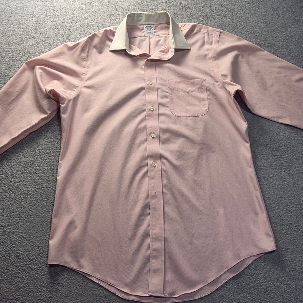 Brooks Brothers Non Iron Dress Shirt Mens 16.5/34 Slim Fit Pink 100% Cotton